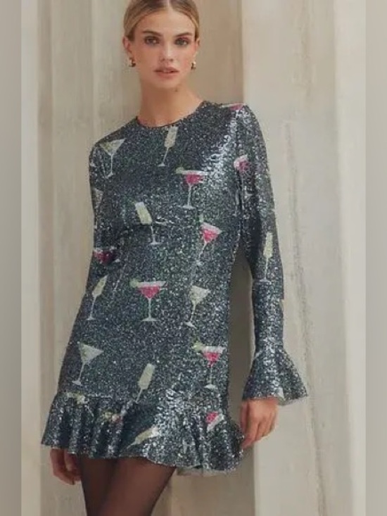 Anthropologie Dresses & Skirts - NWT Anthropologie Charcoal Sequin Dress with Martini and Champagne Motifs